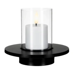 LED-Windlicht auf Podest, 11,5cm hoch, warmweißes LED-Licht mit Flammen-Effekt, inkl. Timer