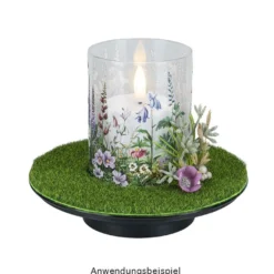 LED-Windlicht auf Podest, 11,5cm hoch, warmweißes LED-Licht mit Flammen-Effekt, inkl. Timer