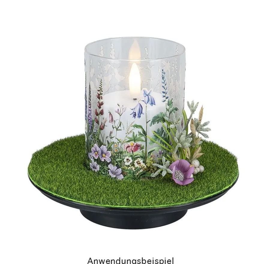LED-Windlicht auf Podest, 11,5cm hoch, warmweißes LED-Licht mit Flammen-Effekt, inkl. Timer