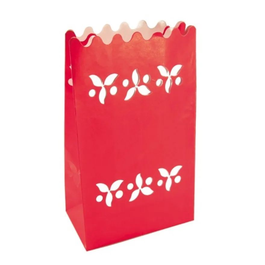 Lichttüten mit Ausstanzung, 9 x 15,5 x 26 cm, rot, 4er Set