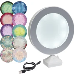 Magic Mirror, 20,2cm x 6,5cm x 25cm, 8 LEDs, inkl. 10 Motiv-Rückscheiben, inkl. Timer