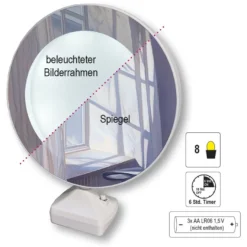 Magic Mirror, 20,2cm x 6,5cm x 25cm, 8 LEDs, inkl. 10 Motiv-Rückscheiben, inkl. Timer