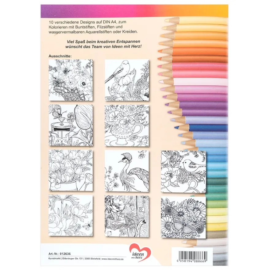 Malbuch: Malen... und die Seele lacht "Blumenbilder", DIN A4, 10 Seiten