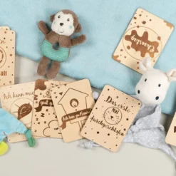 Meilensteinkarten Baby, Mein erstes Jahr, aus Holz, beidseitig gestaltet, 20 Stück