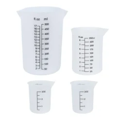 Messbecher, Silikon, mit Zubehör: 4 Messbecher, 3 Rührstäbe, 10 Pipetten, 1 Pinzette, 18-teilig
