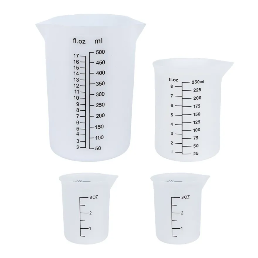 Messbecher, Silikon, mit Zubehör: 4 Messbecher, 3 Rührstäbe, 10 Pipetten, 1 Pinzette, 18-teilig