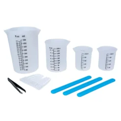Messbecher, Silikon, mit Zubehör: 4 Messbecher, 3 Rührstäbe, 10 Pipetten, 1 Pinzette, 18-teilig