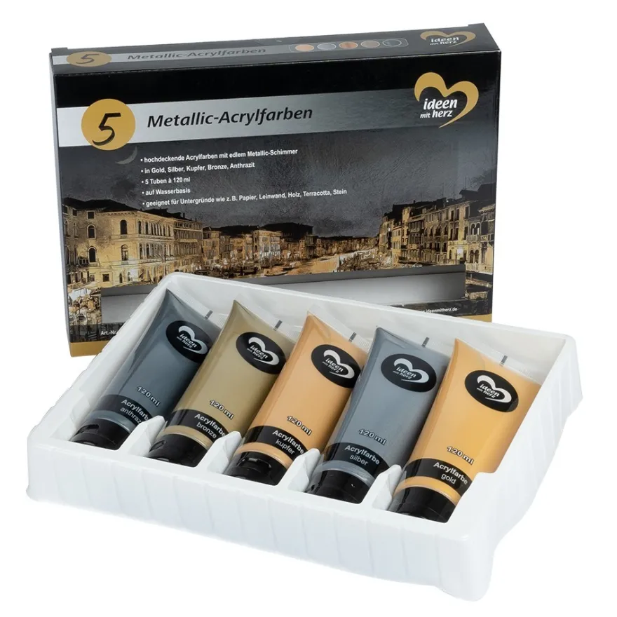 Metallic-Acrylfarben, verschiedene Farben à 120ml, 5 Stück