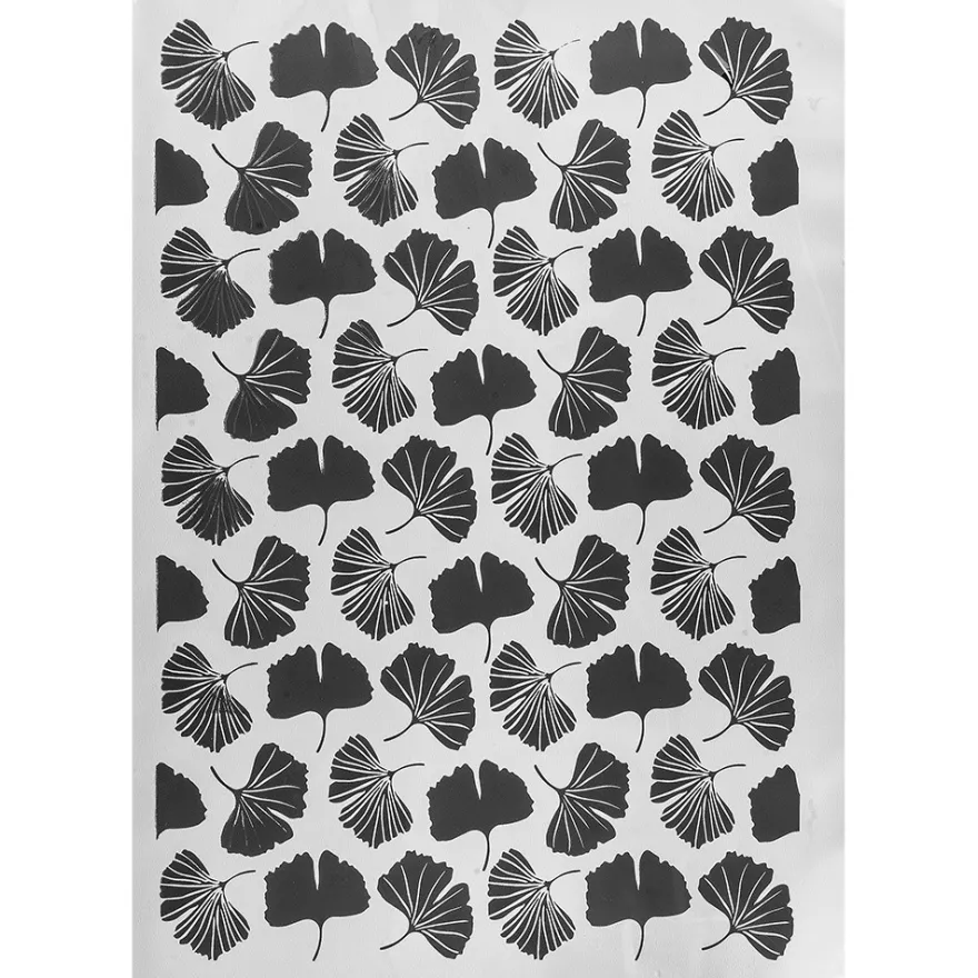 Metallic-Bügeltransfer, Hintergrund, Gingkoblätter, 25cm x 34cm, silber glänzend