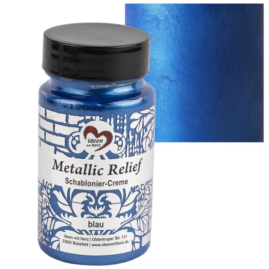 Metallic Relief, Schablonier-Creme, blau, 90ml