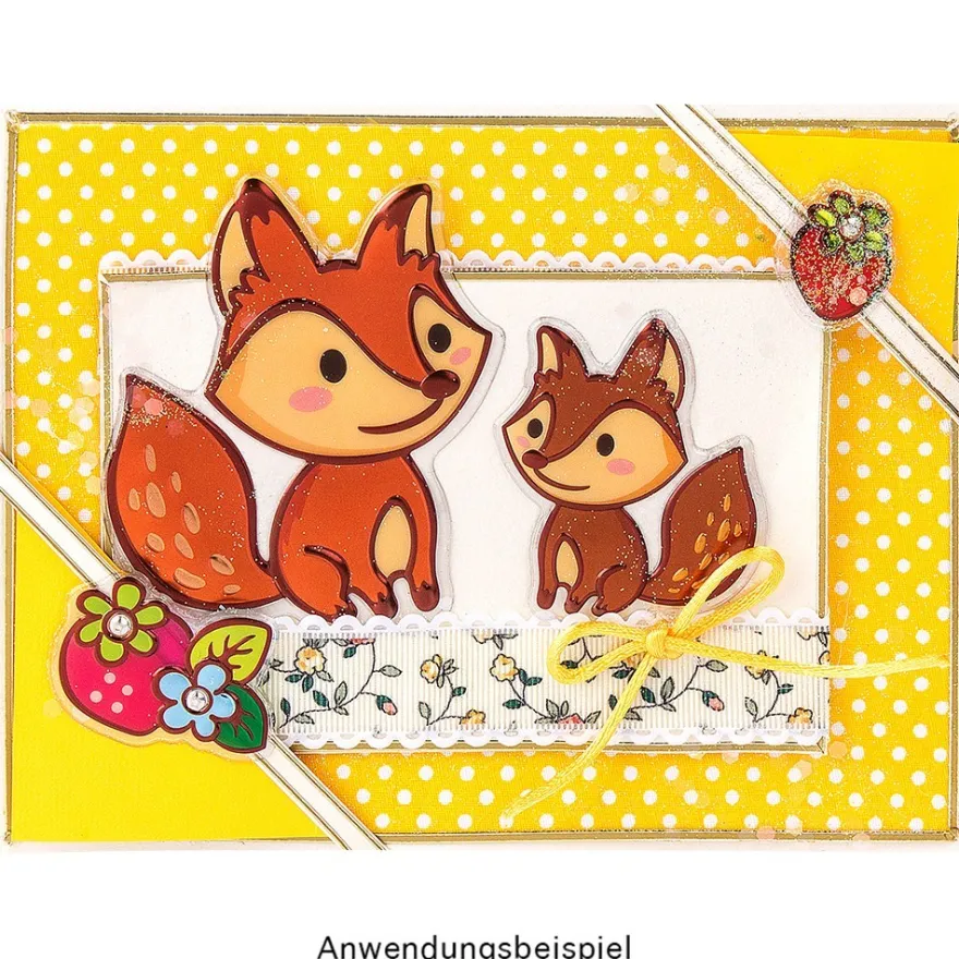 Metallic-Relief-Sticker, Füchse 1, 17,5cm x 17,5cm
