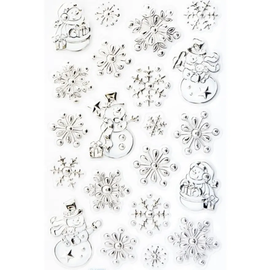 Metallic-Relief-Sticker, Schneemänner & Kristalle, 14cm x 21cm