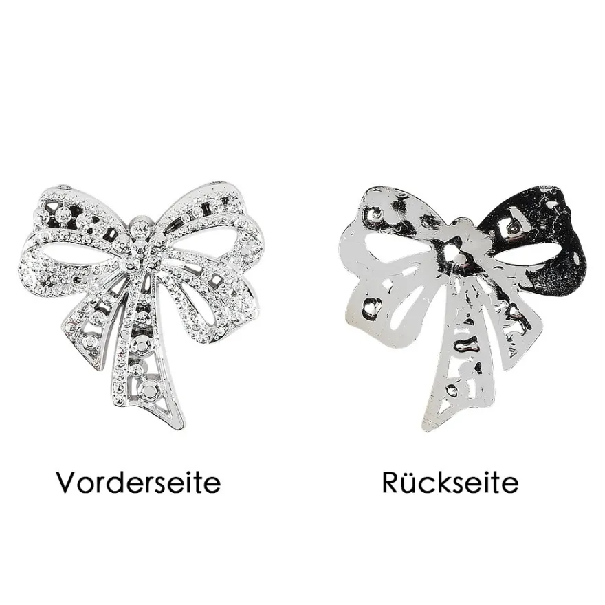 Metallic-Schmucksteine, Schleife, 4,5cm x 4,5cm, silber, 7 Stück