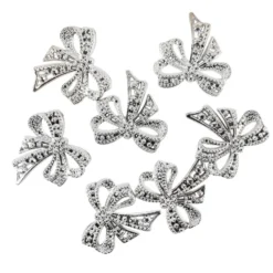Metallic-Schmucksteine, Schleife, 4,5cm x 4,5cm, silber, 7 Stück