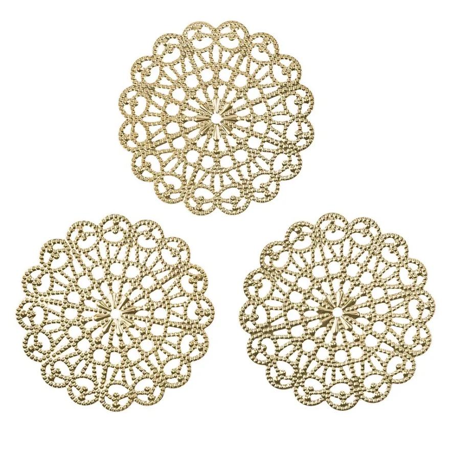 Metall-Ornamente, Design 34, Ø 8,1cm, hellgold, 3 Stück