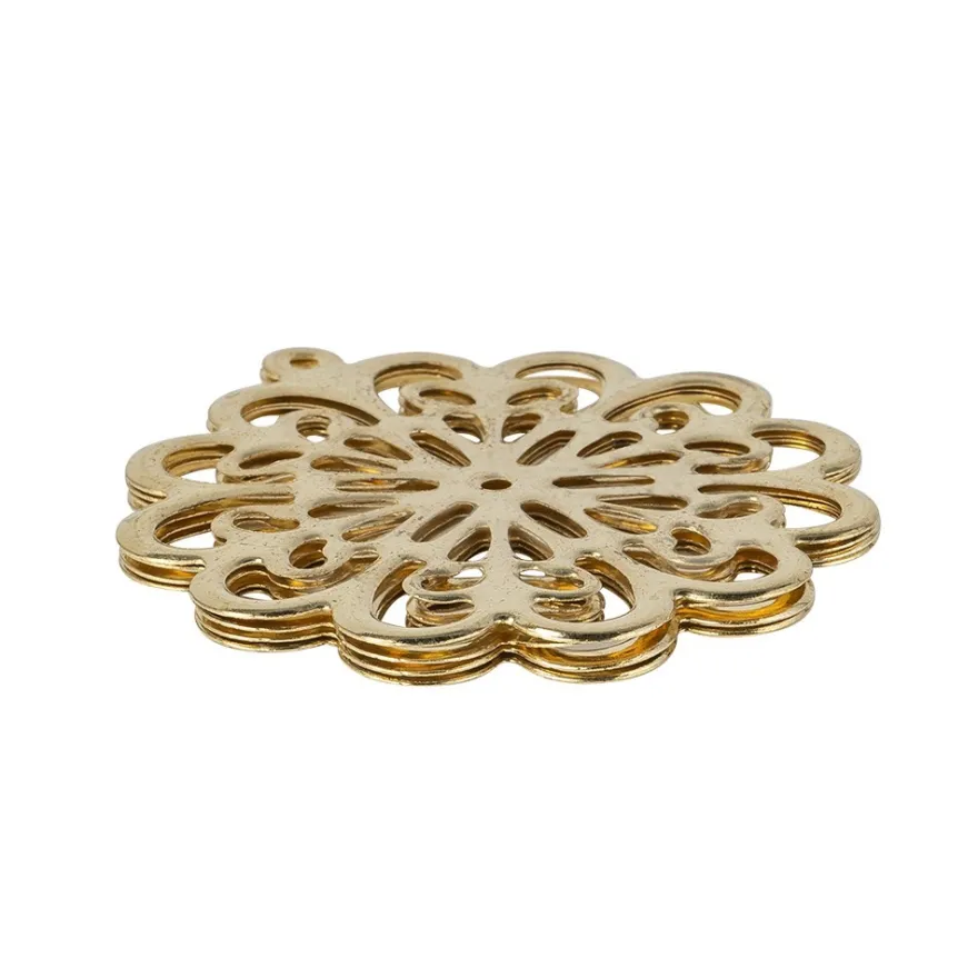 Metall-Ornamente, Design 39, Ø 6,1cm, hellgold, 4 Stück