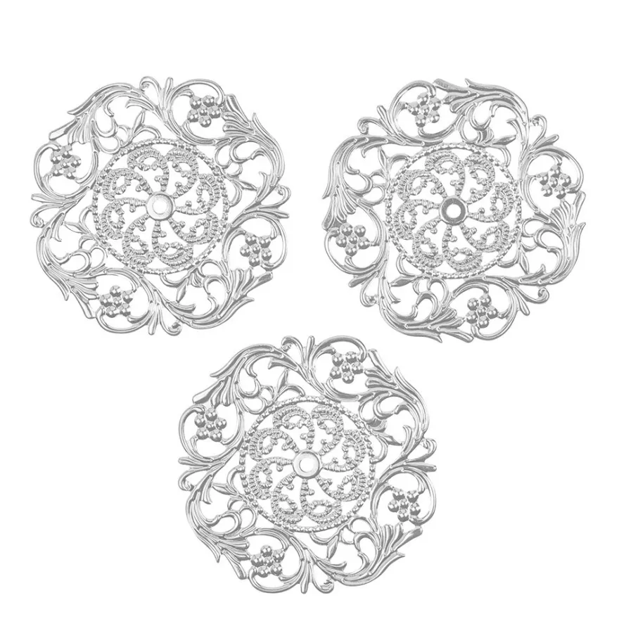 Metall-Ornamente, Design 35, Ø 8cm, silber, 3 Stück