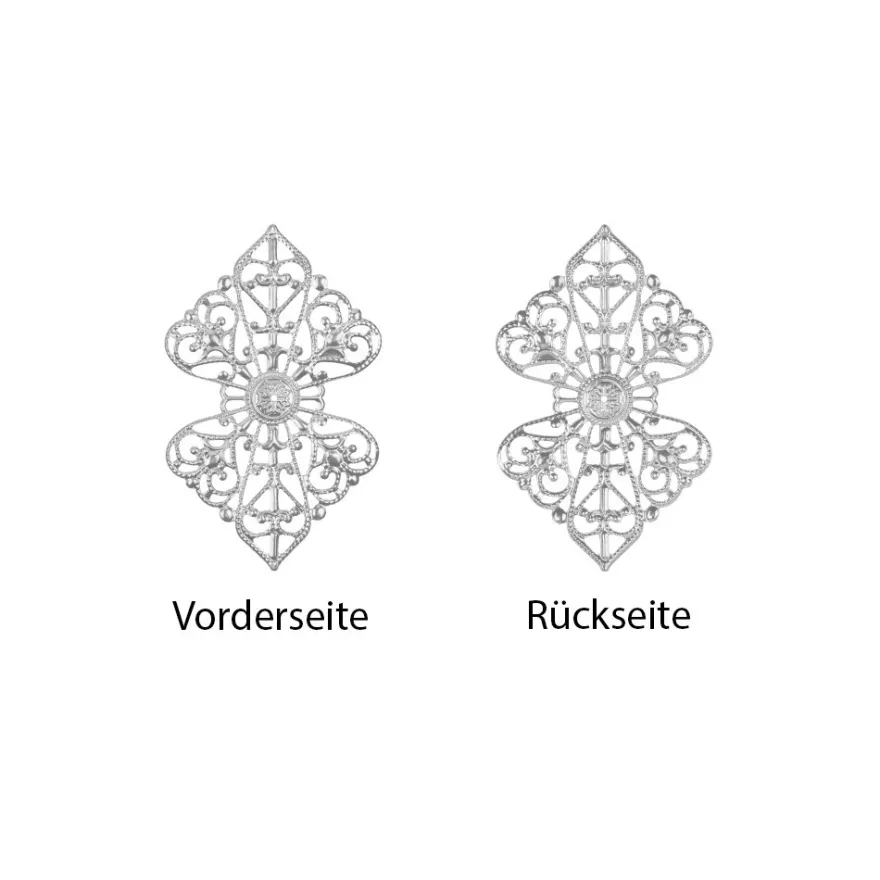Metall-Ornamente, Design 15, 8,5cm x 5,3cm, silber, 5 Stück