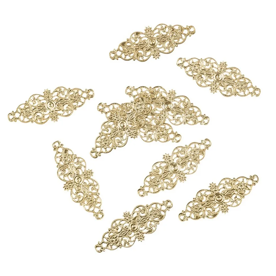 Metall-Ornamente, Design 19, 6,2cm x 2,4cm, hellgold, 10 Stück