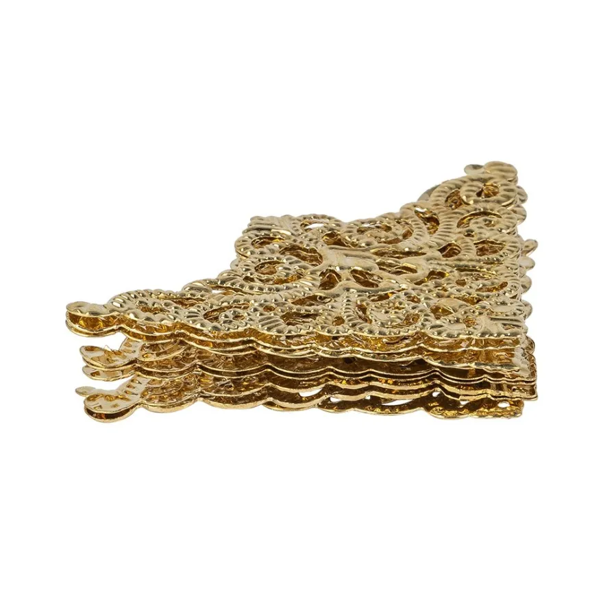 Metall-Ornamente, Design 21, 7,6cm x 5cm, hellgold, 9 Stück