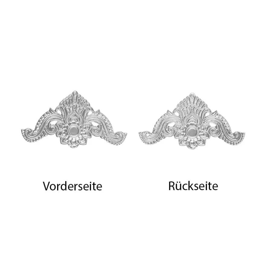 Metall-Ornamente, Design 12, 10,4cm x 5,6cm, silber, 3 Stück