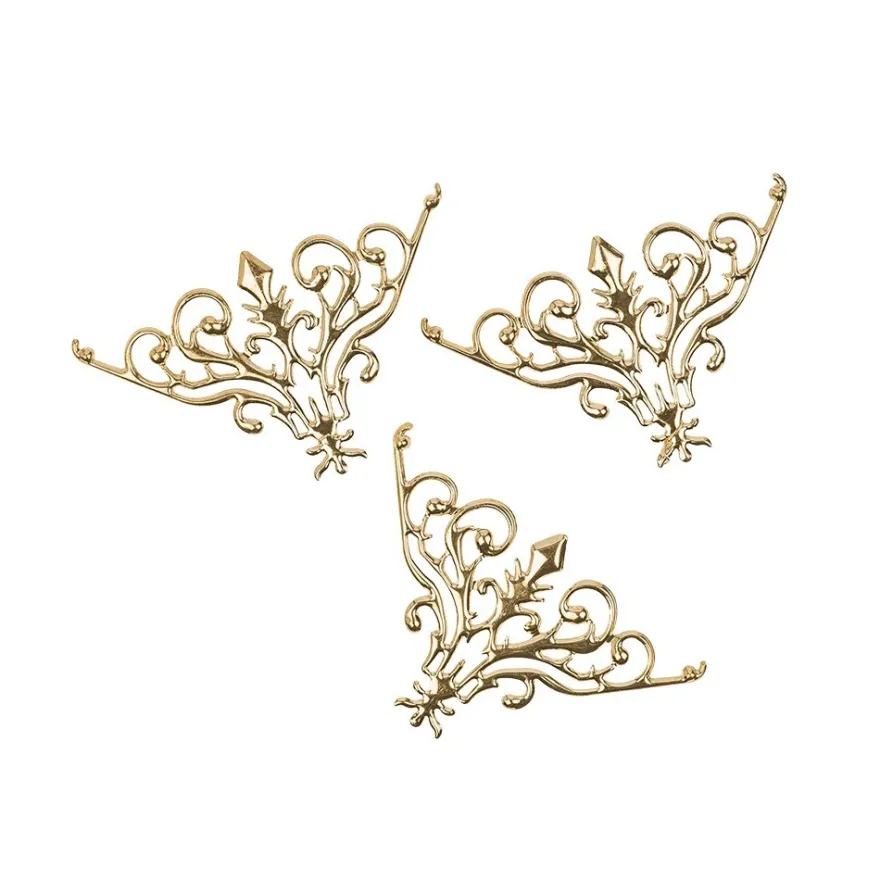 Metall-Ornamente, Design 29, 7,7cm x 4,8cm, hellgold, 3 Stück