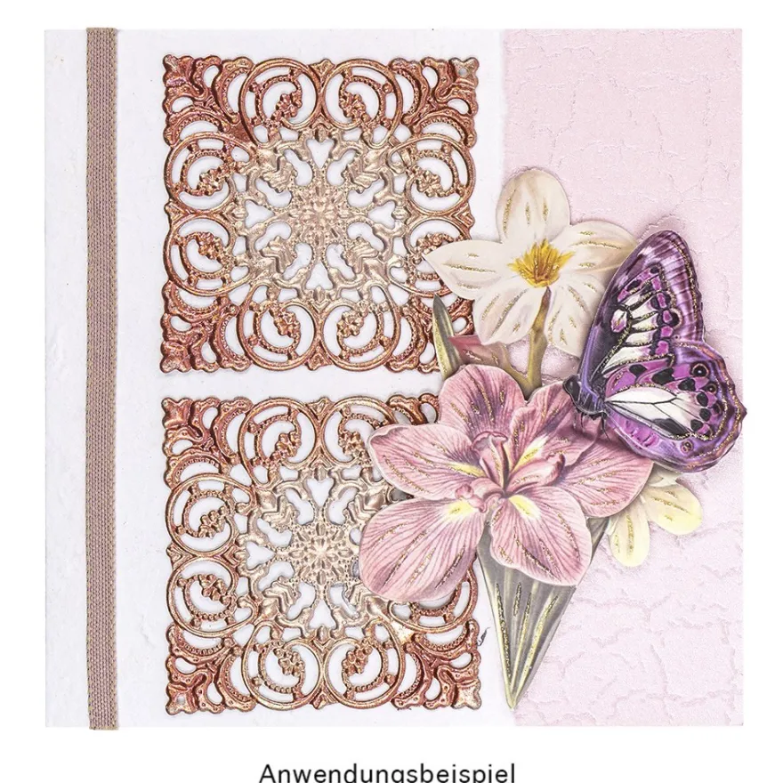 Metall-Ornamente, Design 36, 6,5cm x 6,5cm, silber, 4 Stück
