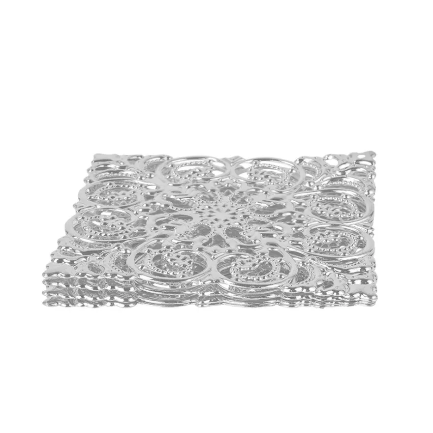 Metall-Ornamente, Design 36, 6,5cm x 6,5cm, silber, 4 Stück