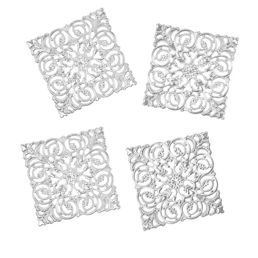 Metall-Ornamente, Design 36, 6,5cm x 6,5cm, silber, 4 Stück