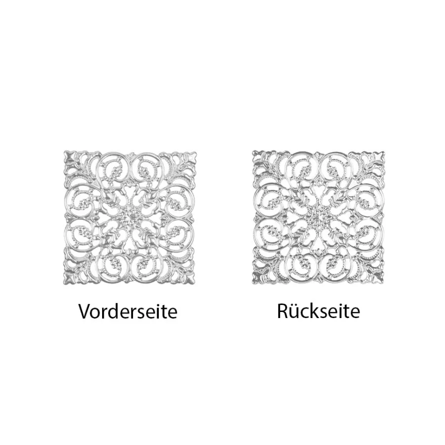Metall-Ornamente, Design 36, 6,5cm x 6,5cm, silber, 4 Stück