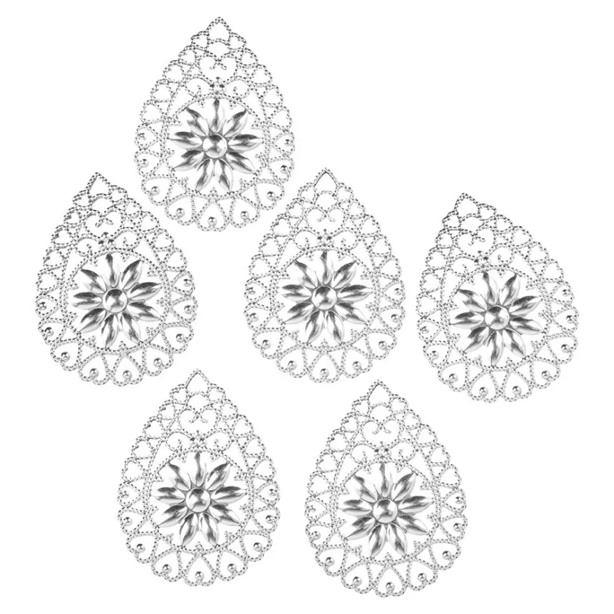 Metall-Ornamente, Design 44, 6,1cm x 4,5cm, silber, 6 Stück