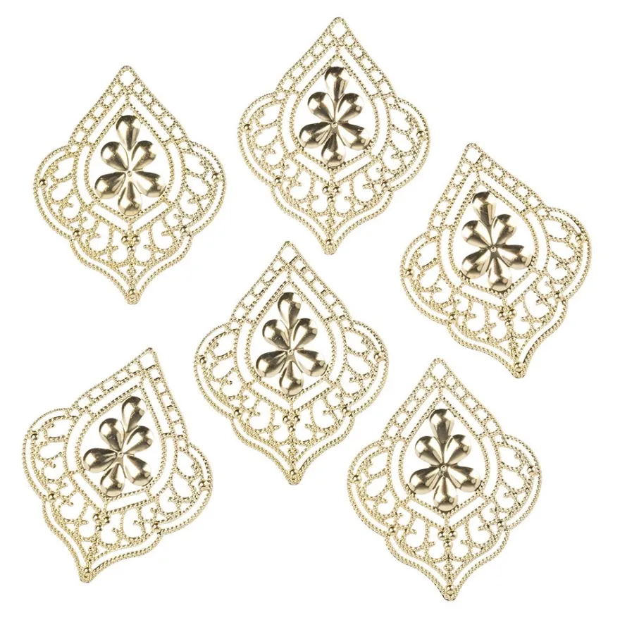 Metall-Ornamente, Design 46, 6,5cm x 5,2cm, hellgold, 6 Stück