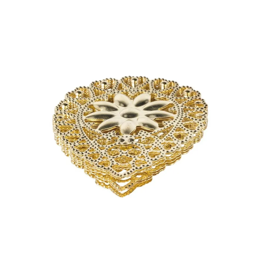 Metall-Ornamente, Design 44, 6,1cm x 4,5cm, hellgold, 6 Stück
