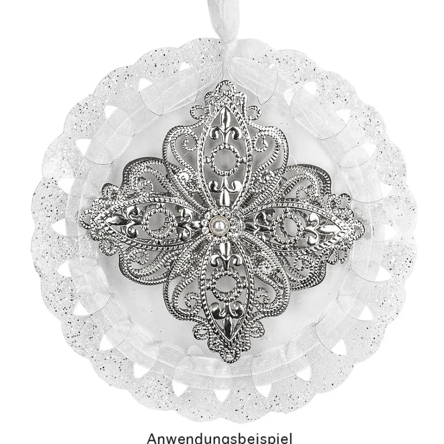 Metall-Ornamente, Design 42, 6,5cm x 5,3cm, silber, 6 Stück