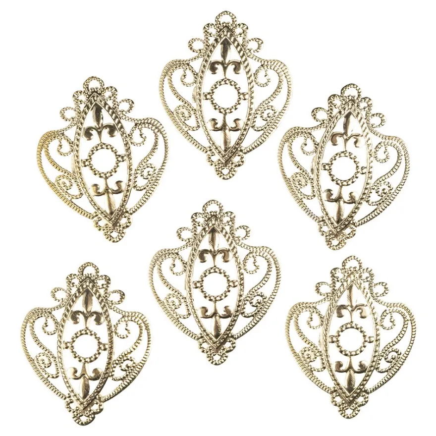 Metall-Ornamente, Design 42, 6,5cm x 5,3cm, hellgold, 6 Stück