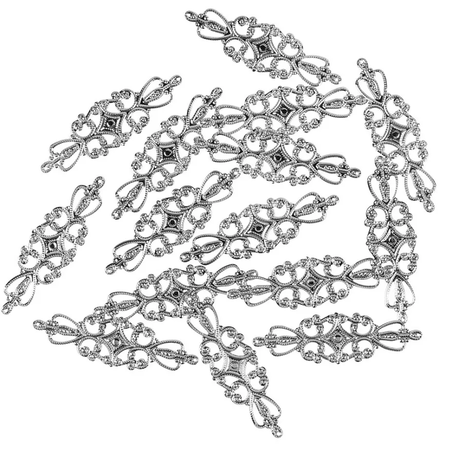 Metall-Ornamente, Design 8, 6,5cm x 2cm, silber, 15 Stück