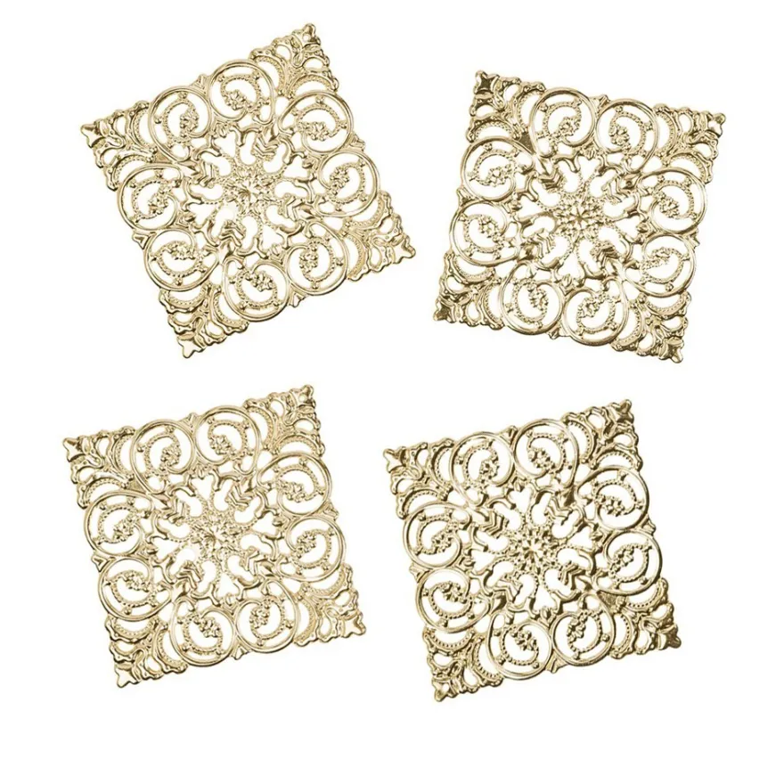 Metall-Ornamente, Design 36, 6,5cm x 6,5cm, hellgold, 4 Stück