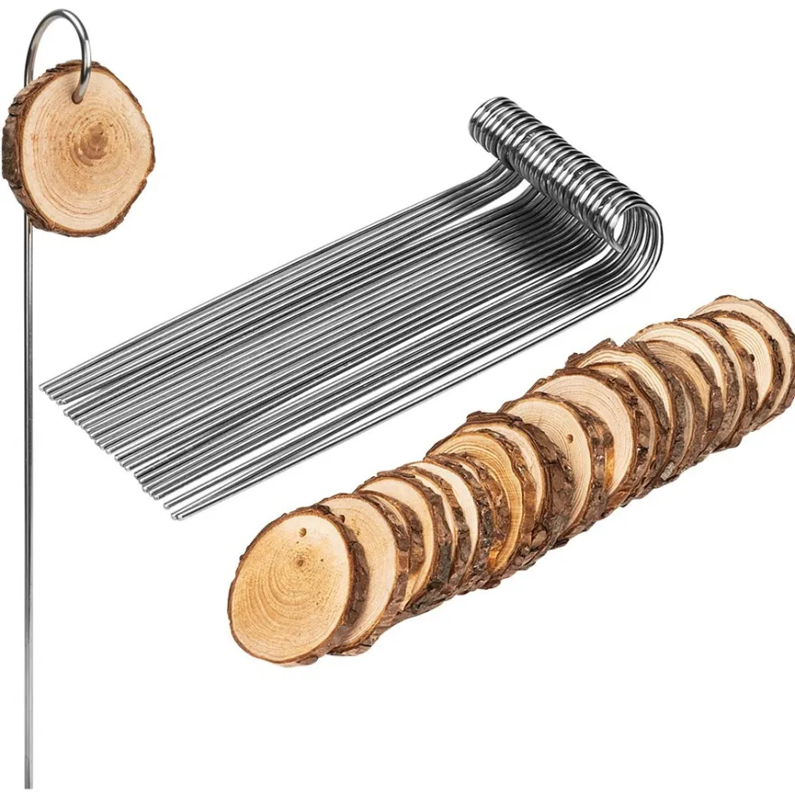 Metall-Pflanzenstecker mit Baumscheibe, 25 Stecker, 25 Holzscheiben, 50-teilig