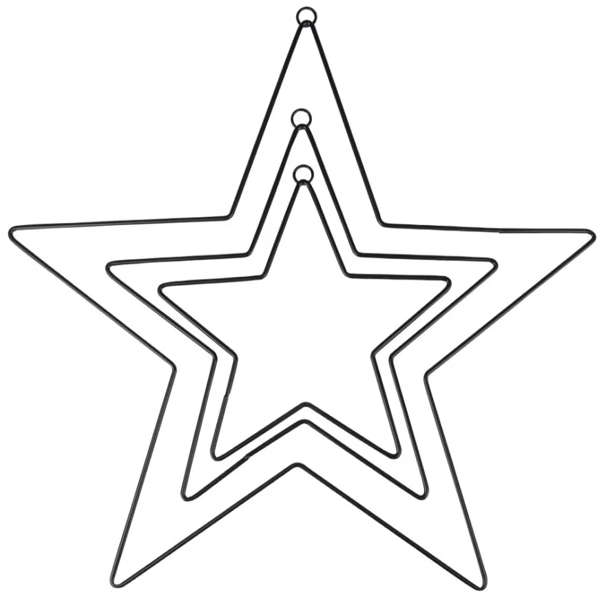 Metallringe in Sternform, 3mm stark, Ø 15cm, Ø 20cm, Ø 30cm, mit Aufhänge-Öse, schwarz, 3 Stück