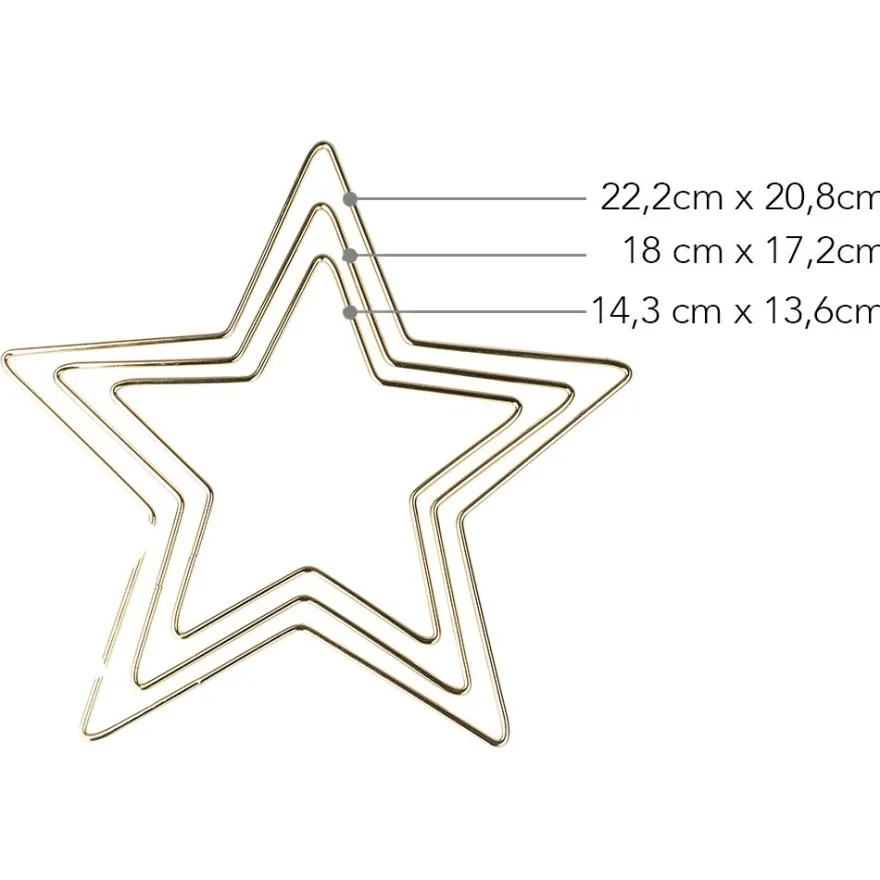 Metallringe in Sternform, 3mm stark, versch. Größen, hellgold, 3 Stück