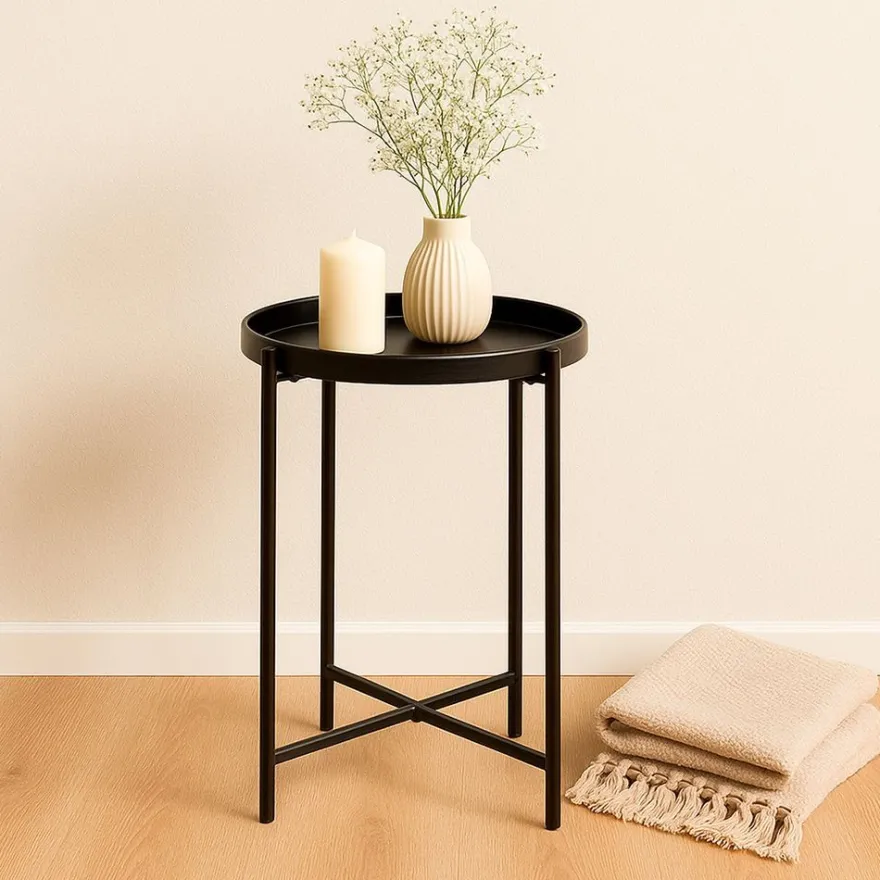 Metall-Tisch, Design 1, Ø42cm, 48cm hoch, schwarz