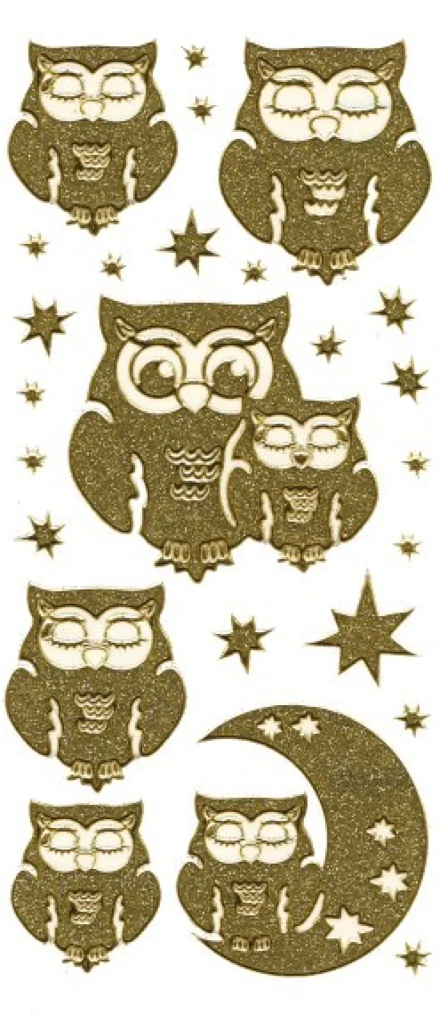 Microglitter-Sticker Eulen & Sterne, gold