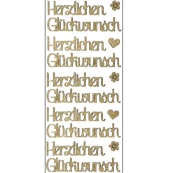 Microglitter-Sticker, Herzlichen Glückwunsch, gold