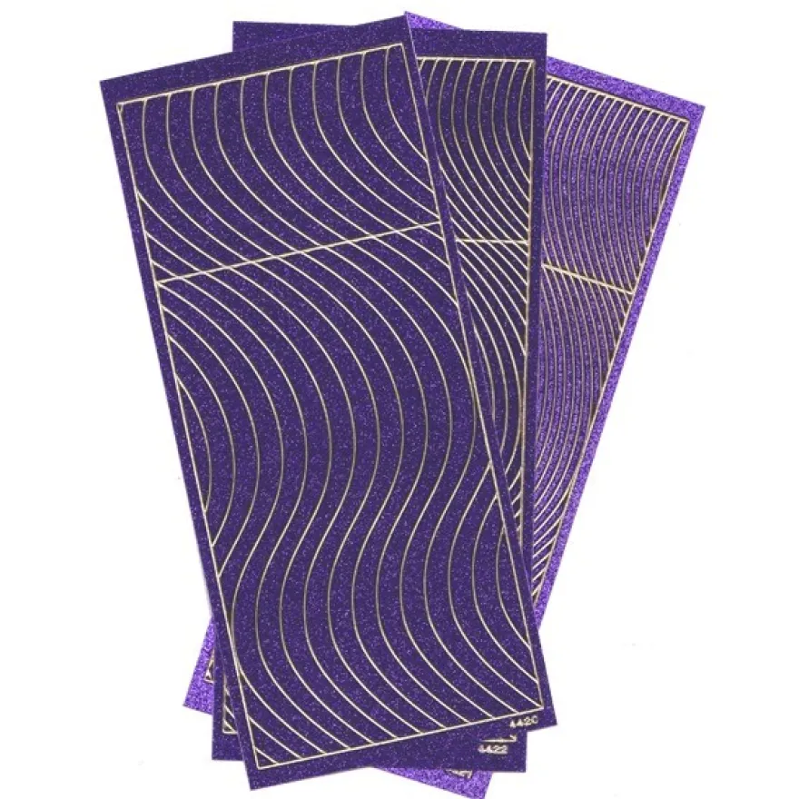 Microglitter-Sticker, Schwung-Linien, 3 Bogen, violett