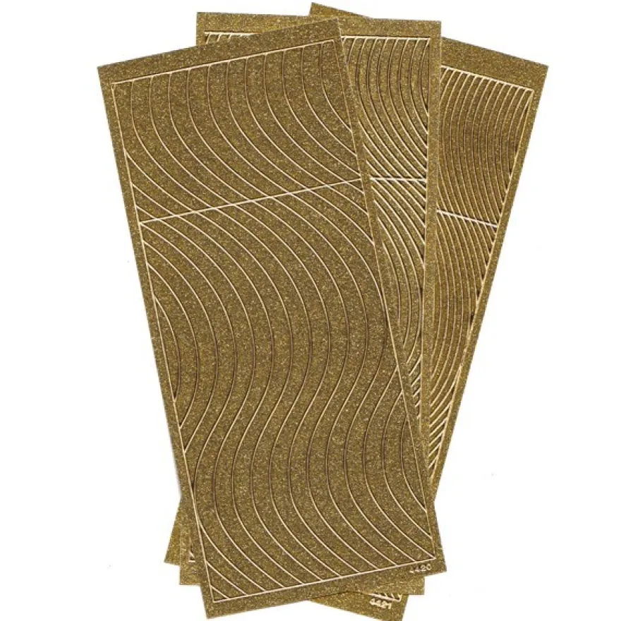 Microglitter-Sticker, Schwung-Linien, 3 Bogen, gold
