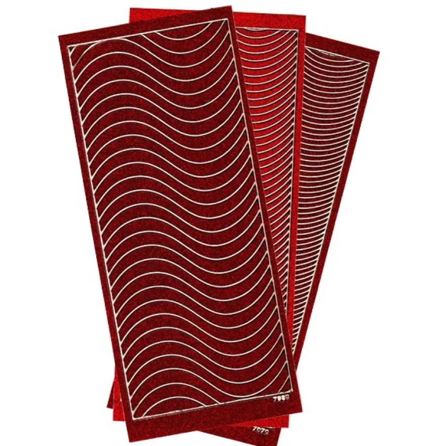 Microglitter-Sticker, Schwung-Linien, kurz, 3 Bogen, rot
