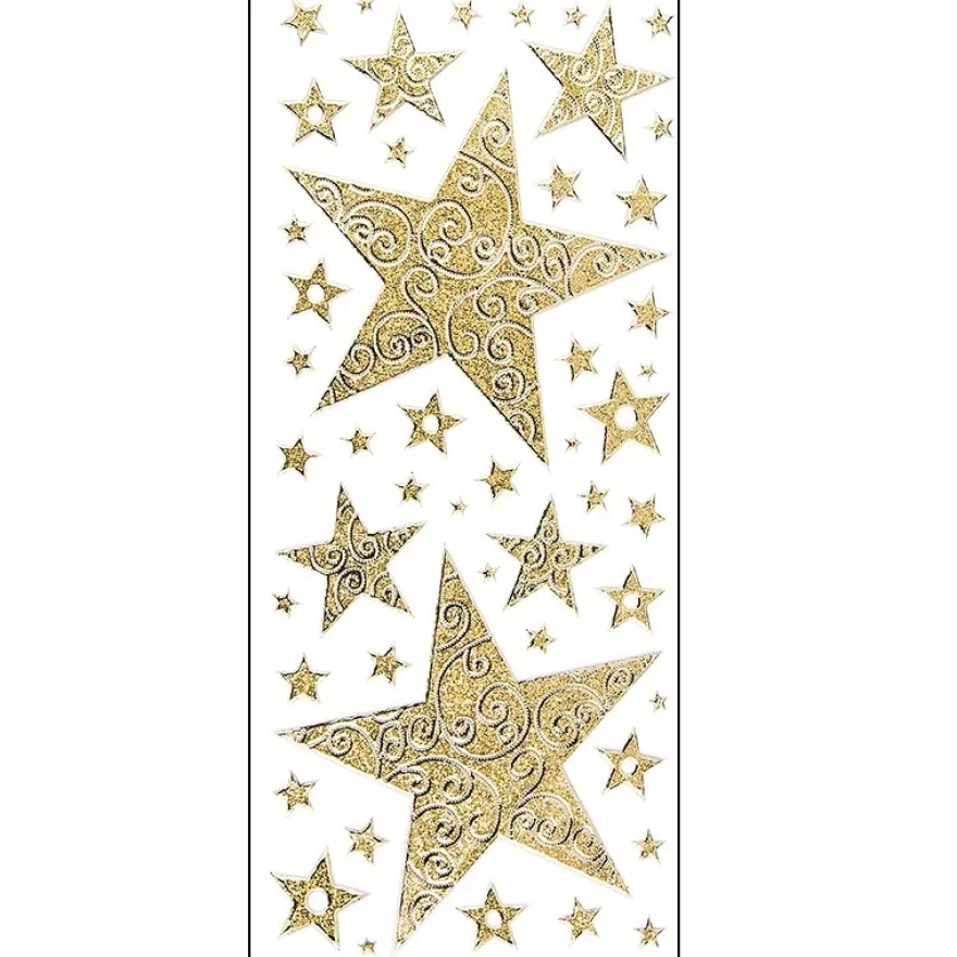 Microglitter-Sticker, Sterne mit Schnörkel-Ornamentik, gold