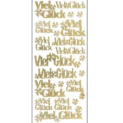 Microglitter-Sticker, Viel Glück/Kleeblatt, gold