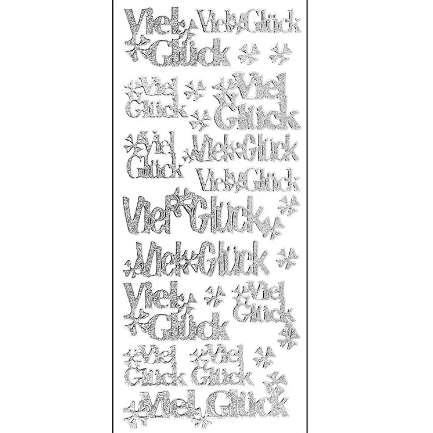 Microglitter-Sticker, Viel Glück/Kleeblatt, silber