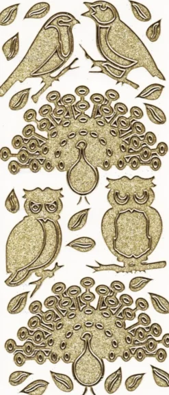 Microglitter-Sticker, Vogel, Pfau, Eule, gold